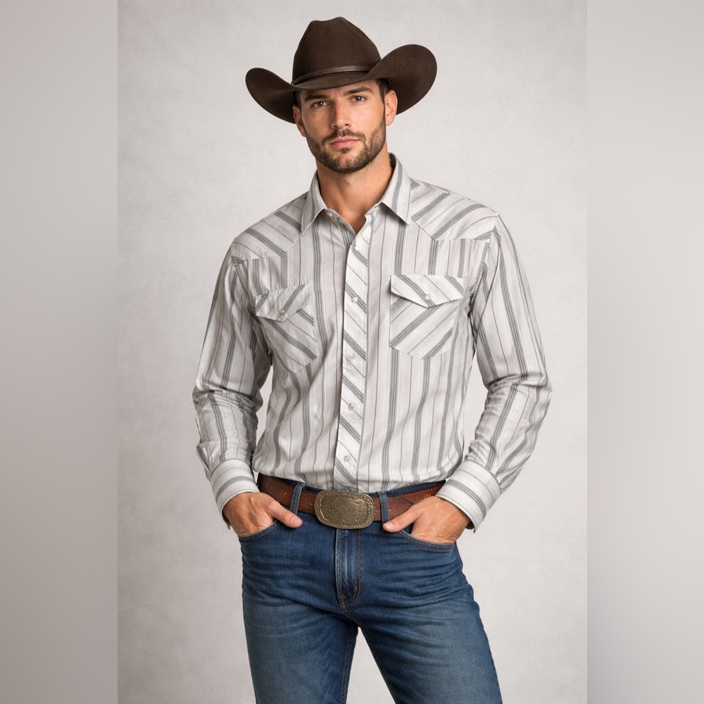 Vintage Wrangler Pearl Snap Western Shirt Men’s XL Striped Cowboy Rodeo Ranch